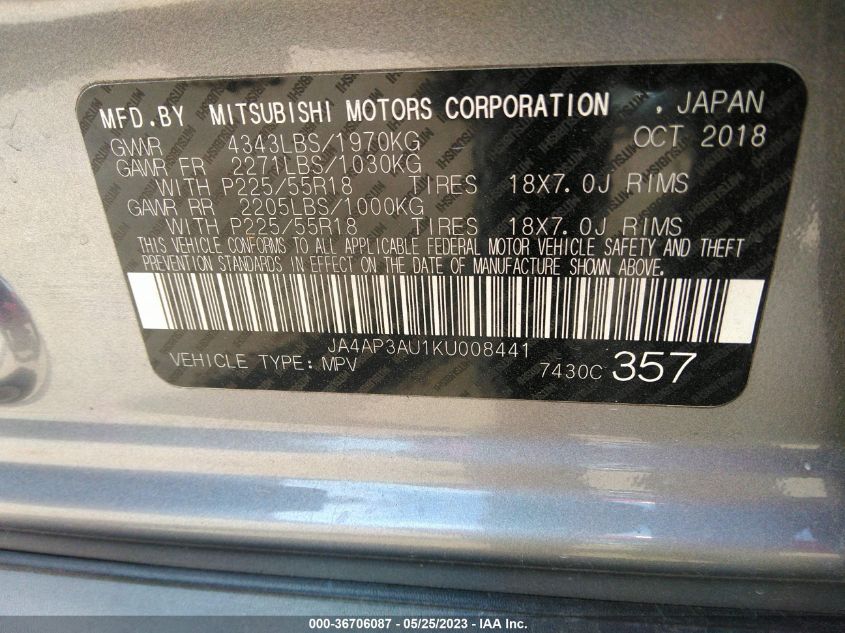 2019 MITSUBISHI OUTLANDER SPORT 2.0 - JA4AP3AU1KU008441