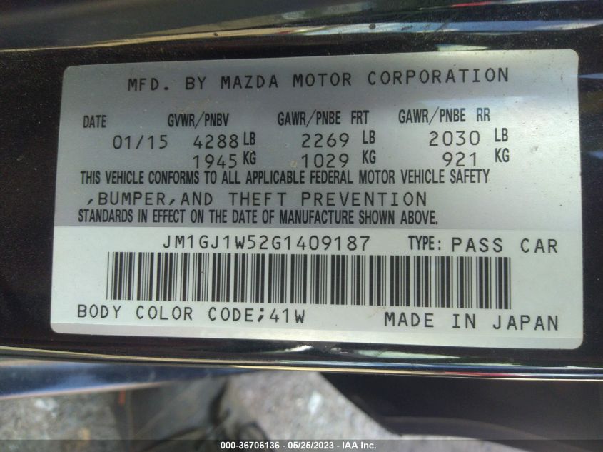 2016 MAZDA MAZDA6 I GRAND TOURING - JM1GJ1W52G1409187