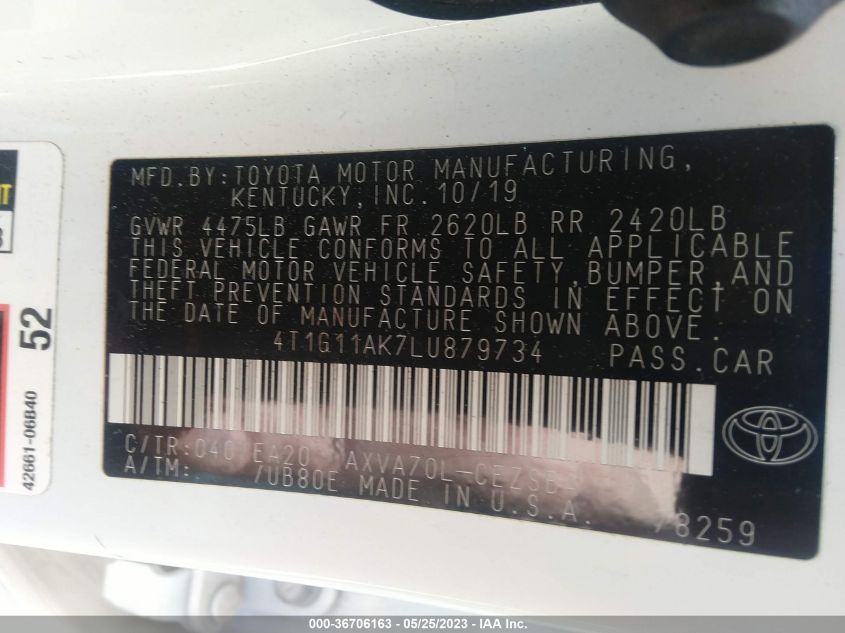 2020 TOYOTA CAMRY SE - 4T1G11AK7LU879734