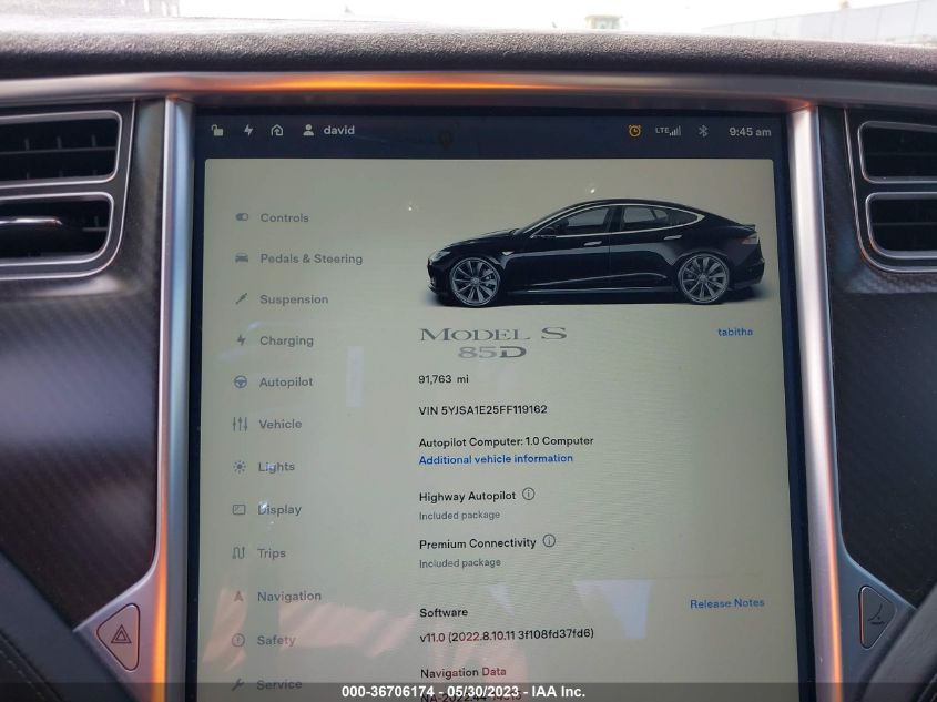 2015 TESLA MODEL S 85D/70D/90D/P90D - 5YJSA1E25FF119162