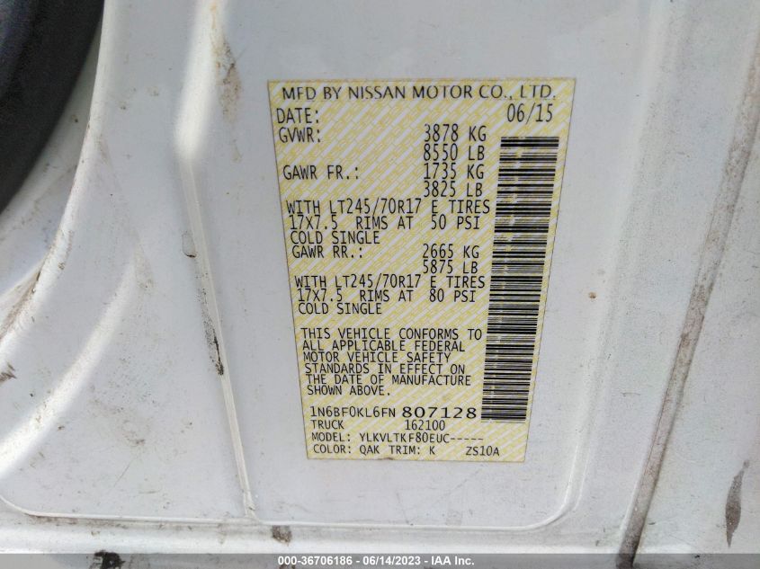 2015 NISSAN NV SV 1N6BF0KL6FN807128
