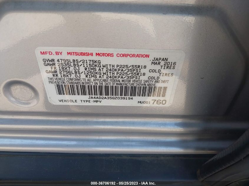 2016 MITSUBISHI OUTLANDER ES - JA4AD2A35GZ039194