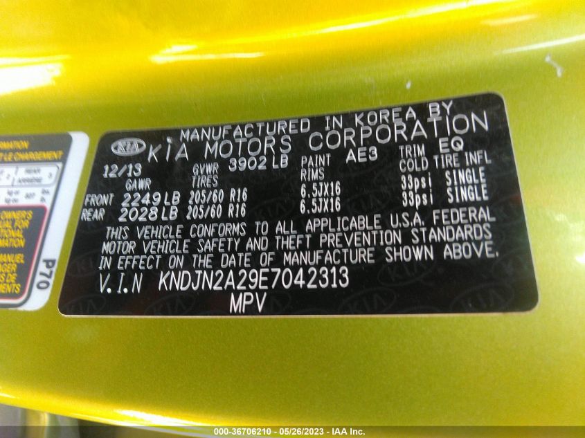 2014 KIA SOUL BASE - KNDJN2A29E7042313