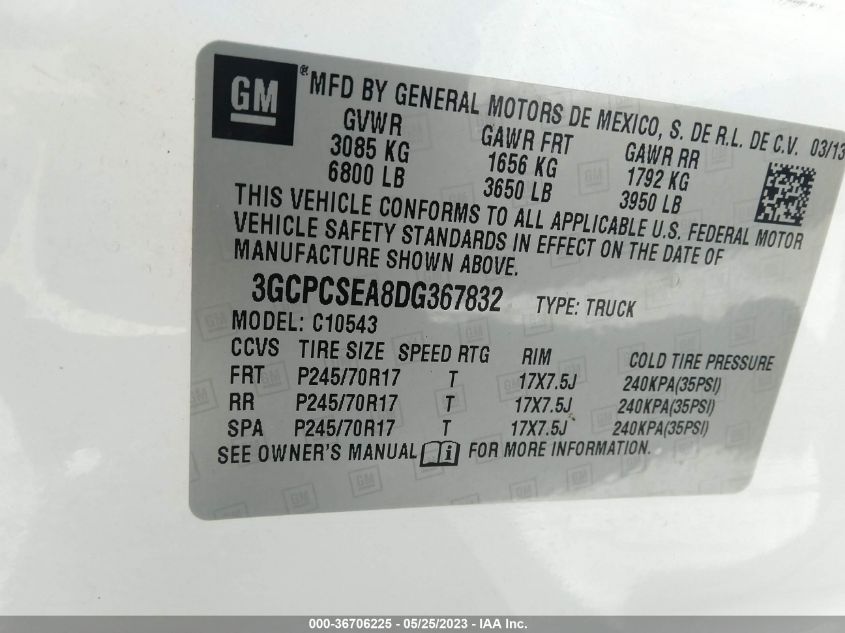 2013 CHEVROLET SILVERADO 1500 LT - 3GCPCSEA8DG367832