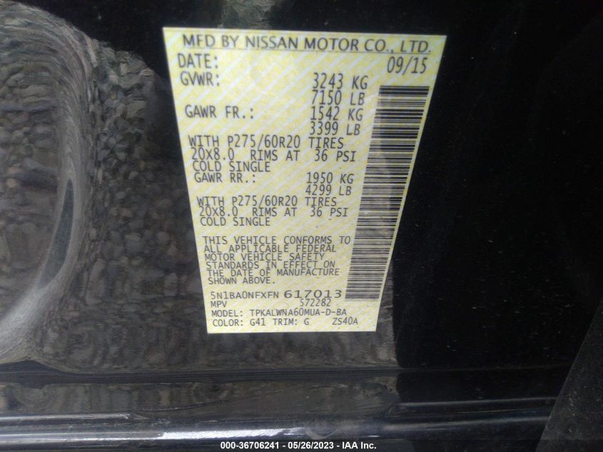 2015 NISSAN ARMADA PLATINUM - 5N1BA0NFXFN617013