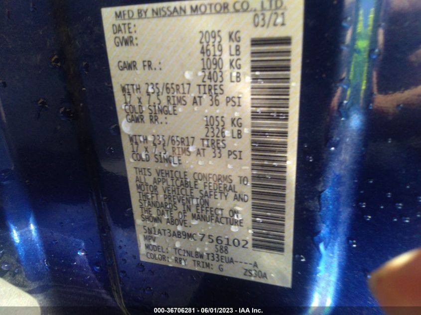 2021 NISSAN ROGUE S - 5N1AT3AB9MC756102