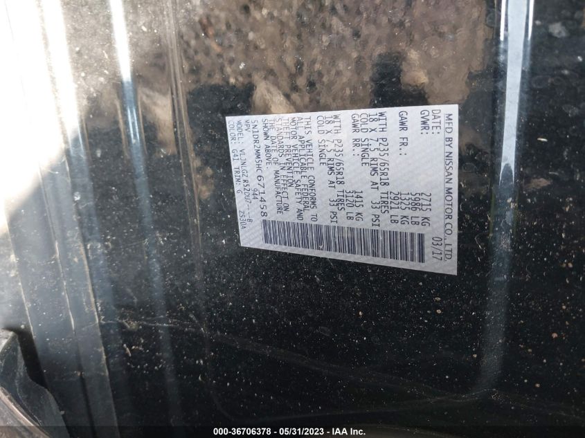 2017 NISSAN PATHFINDER SL - 5N1DR2MM5HC671458