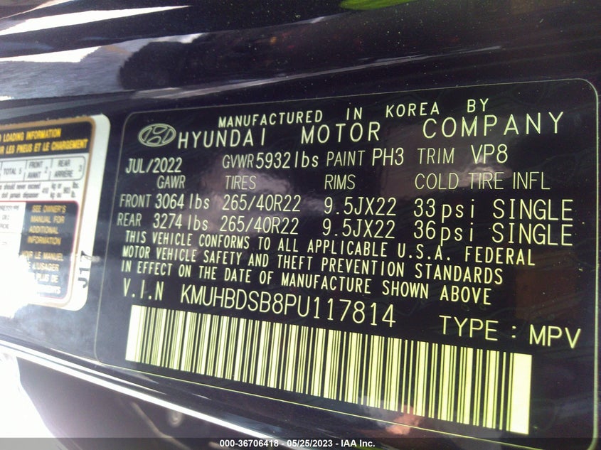 VIN KMUHBDSB8PU117814 2023 GENESIS GV80
