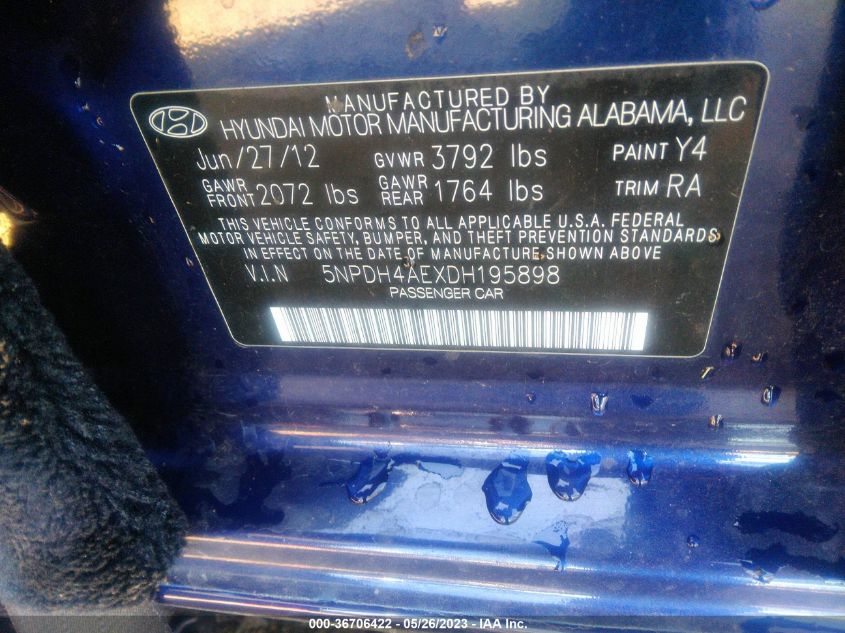 2013 HYUNDAI ELANTRA GLS - 5NPDH4AEXDH195898