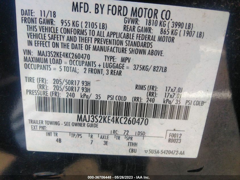 2019 FORD ECOSPORT TITANIUM - MAJ3S2KE4KC260470