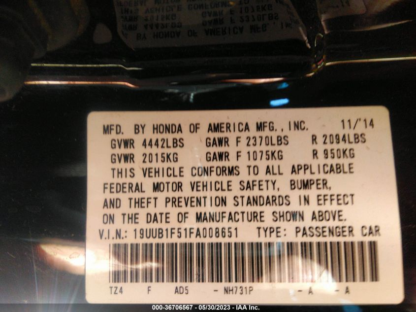 2015 ACURA TLX TECH - 19UUB1F51FA008651