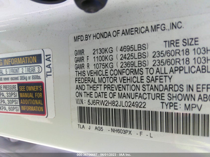 VIN 5J6RW2H82JL024922 2018 HONDA CR-V EX-L