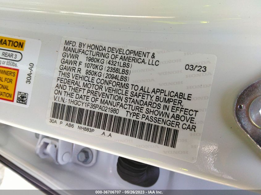 2023 HONDA ACCORD SEDAN EX - 1HGCY1F35PA021980