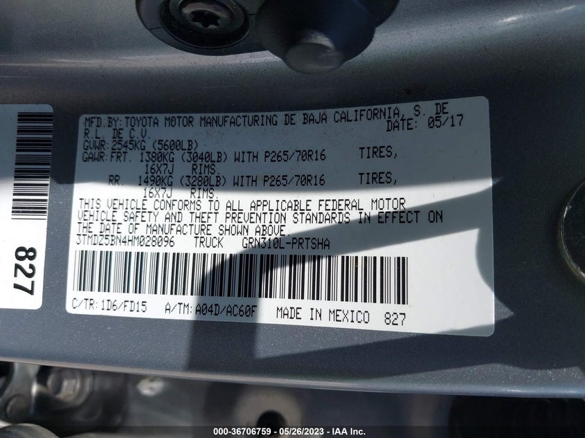 VIN 3TMDZ5BN4HM028096 2017 TOYOTA TACOMA SR5/TRD SPORT