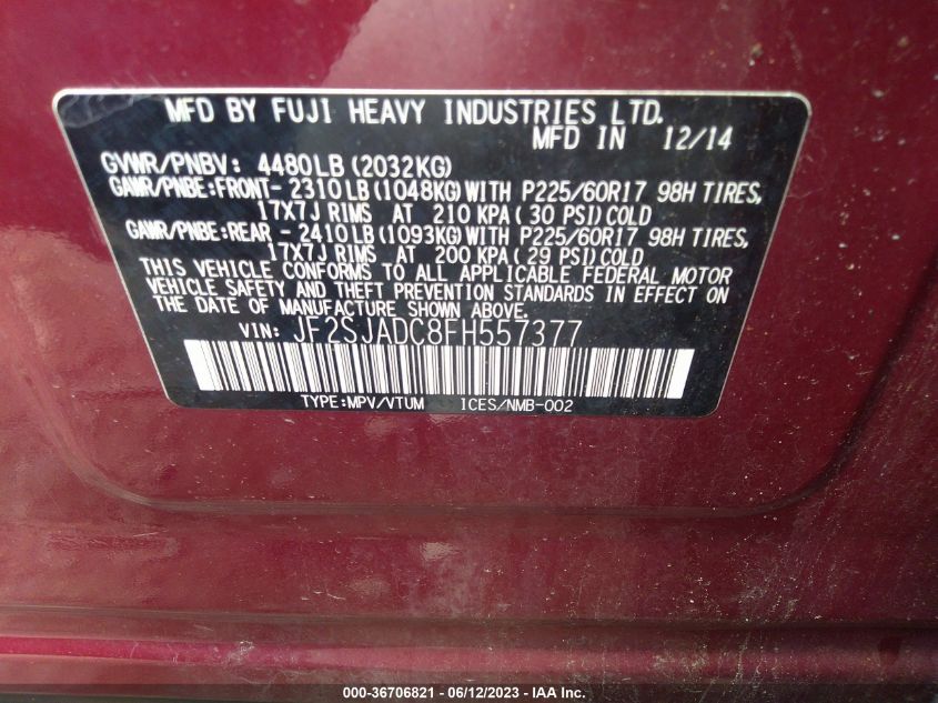 2015 SUBARU FORESTER 2.5I PREMIUM - JF2SJADC8FH557377