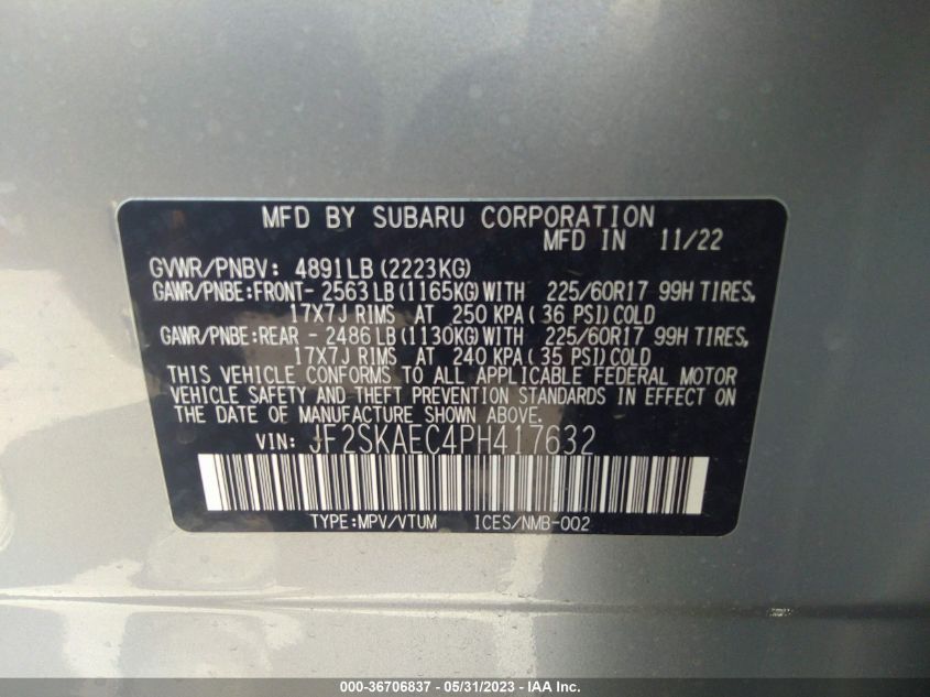 2023 SUBARU FORESTER PREMIUM - JF2SKAEC4PH417632