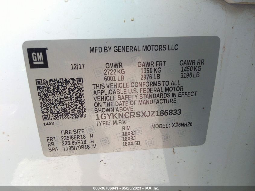 2018 CADILLAC XT5 LUXURY FWD - 1GYKNCRSXJZ186833