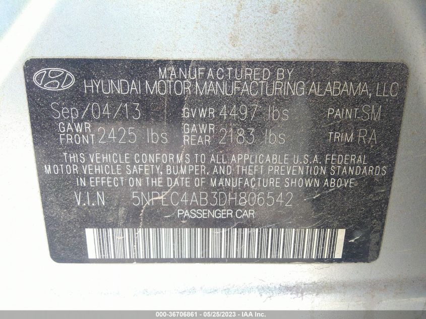 2013 HYUNDAI SONATA LIMITED - 5NPEC4AB3DH806542