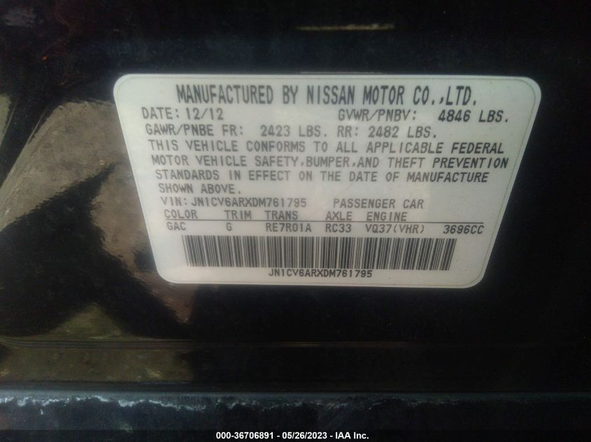2013 INFINITI G37 SEDAN X - JN1CV6ARXDM761795