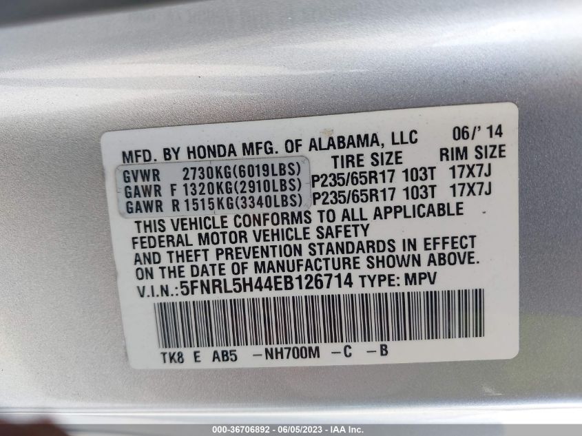 2014 HONDA ODYSSEY EX - 5FNRL5H44EB126714