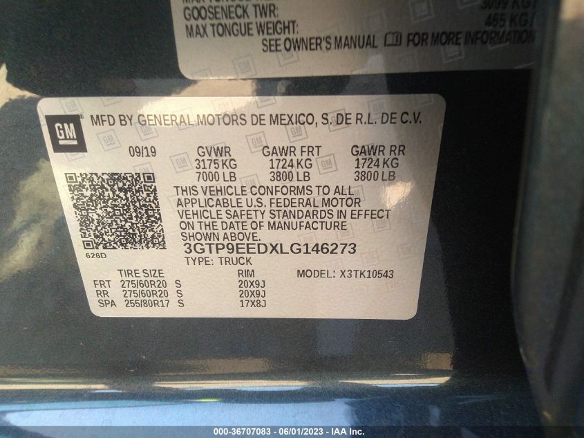 2020 GMC SIERRA 1500 AT4 - 3GTP9EEDXLG146273