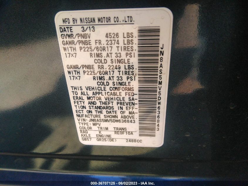 2013 NISSAN ROGUE SV - JN8AS5MV5DW636843