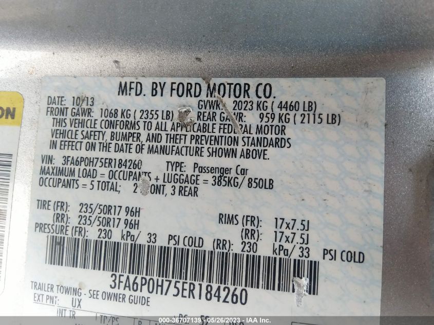 2014 FORD FUSION SE - 3FA6P0H75ER184260