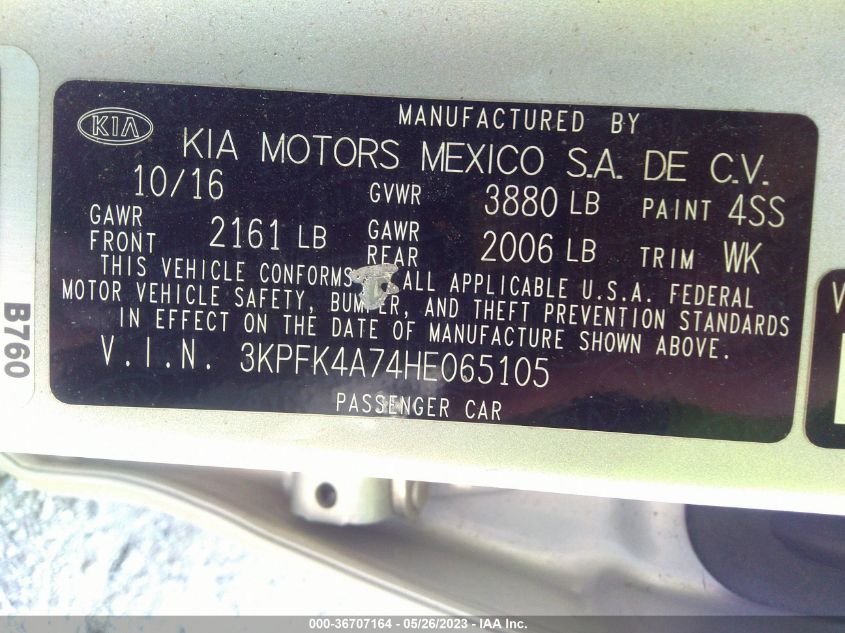 2017 KIA FORTE LX - 3KPFK4A74HE065105