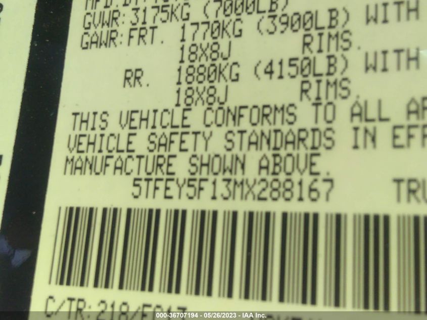 2021 TOYOTA TUNDRA 2WD SR5 - 5TFEY5F13MX288167
