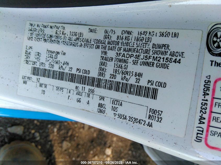 2015 FORD FIESTA SE - 3FADP4EJ5FM215844