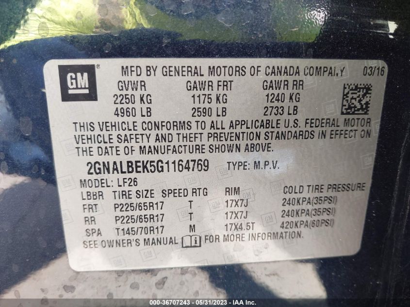 2016 CHEVROLET EQUINOX LS - 2GNALBEK5G1164769