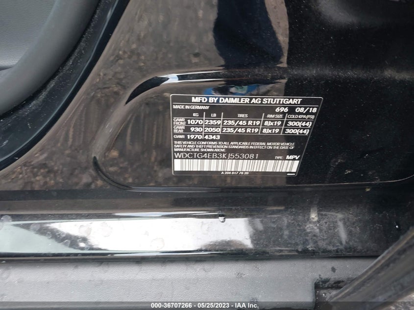 VIN WDCTG4EB3KJ553081 2019 MERCEDES-BENZ GLA GLA 250