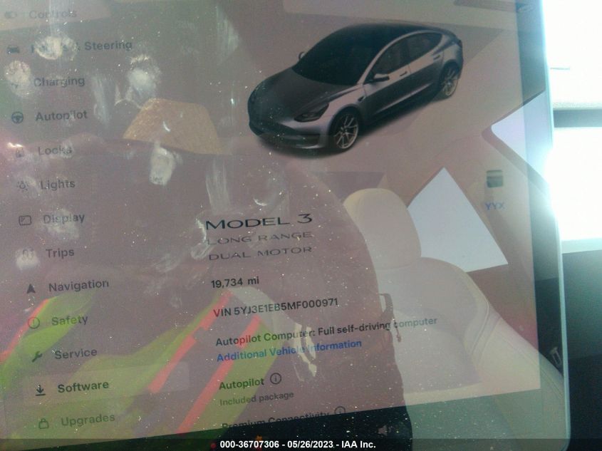 2021 TESLA MODEL 3 LONG RANGE - 5YJ3E1EB5MF000971