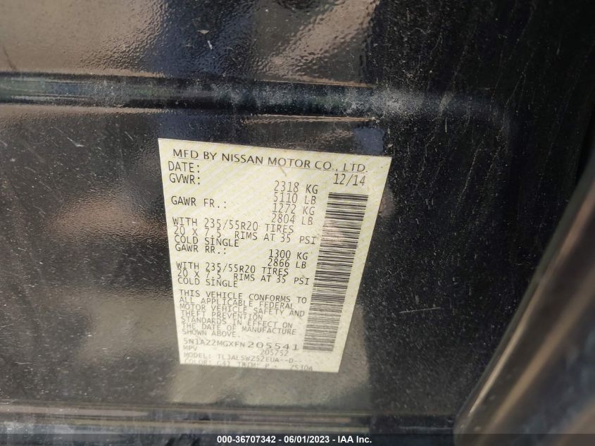 2015 NISSAN MURANO PLATINUM - 5N1AZ2MGXFN205541