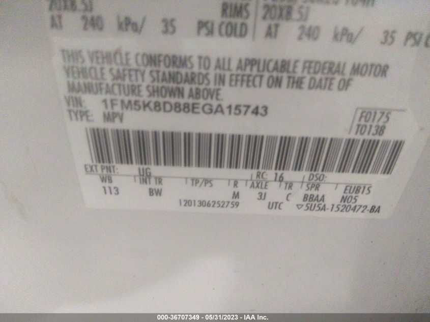 2014 FORD EXPLORER XLT - 1FM5K8D88EGA15743