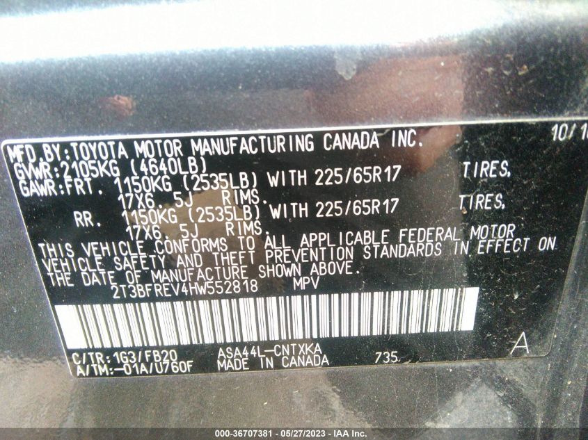 2017 TOYOTA RAV4 LE - 2T3BFREV4HW552818