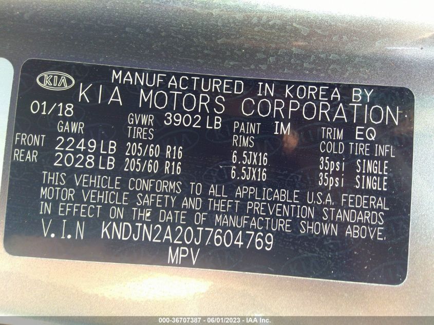 2018 KIA SOUL BASE - KNDJN2A20J7604769