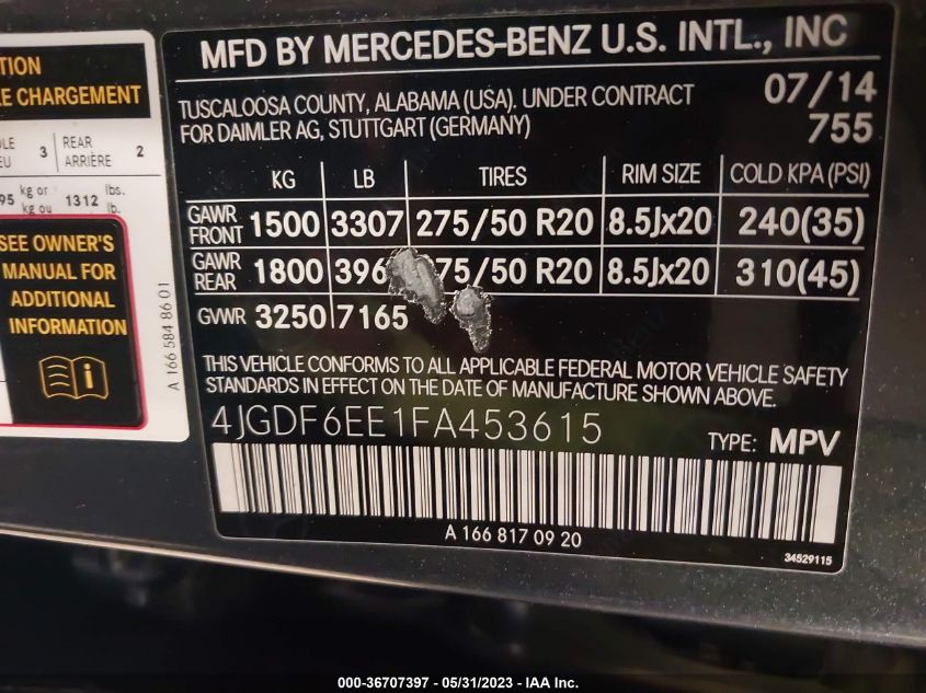 2015 MERCEDES-BENZ GL-CLASS GL 450 - 4JGDF6EE1FA453615