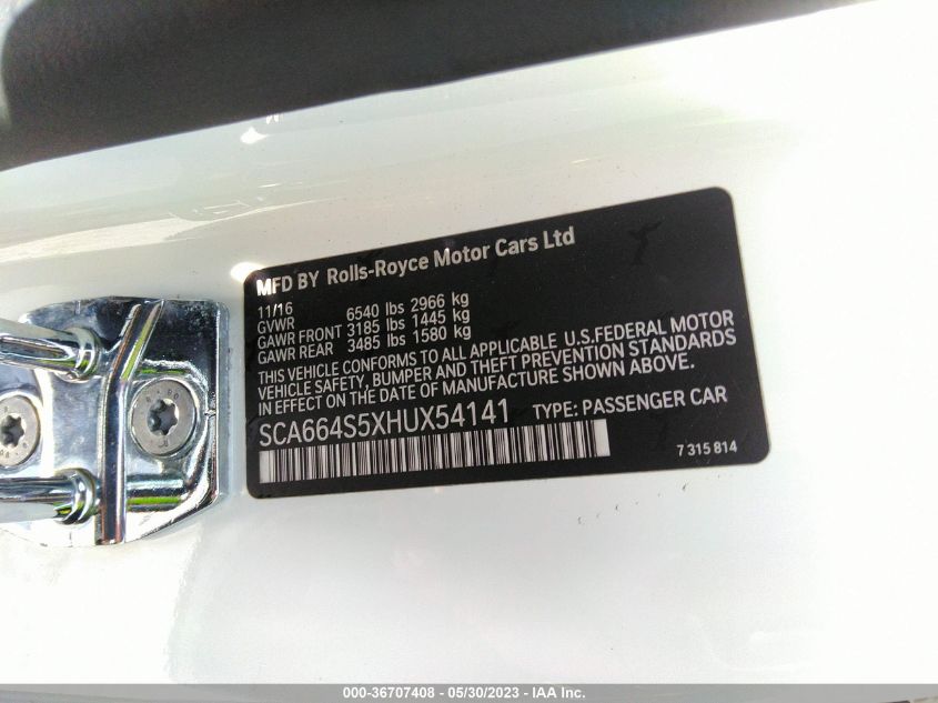 2017 ROLLS-ROYCE GHOST SCA664S5XHUX54141