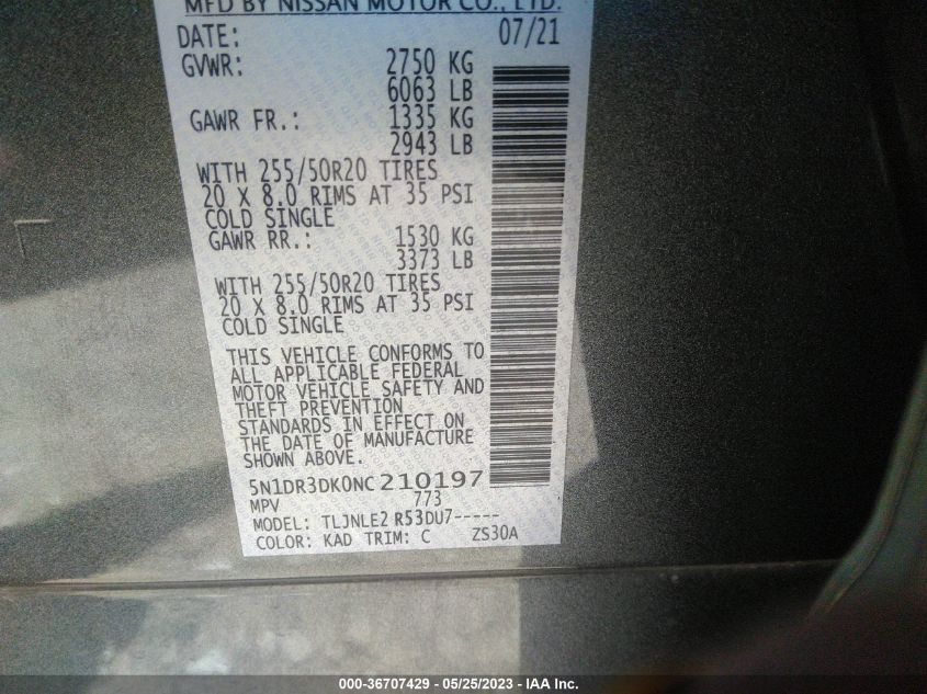 2022 NISSAN PATHFINDER PLATINUM - 5N1DR3DK0NC210197