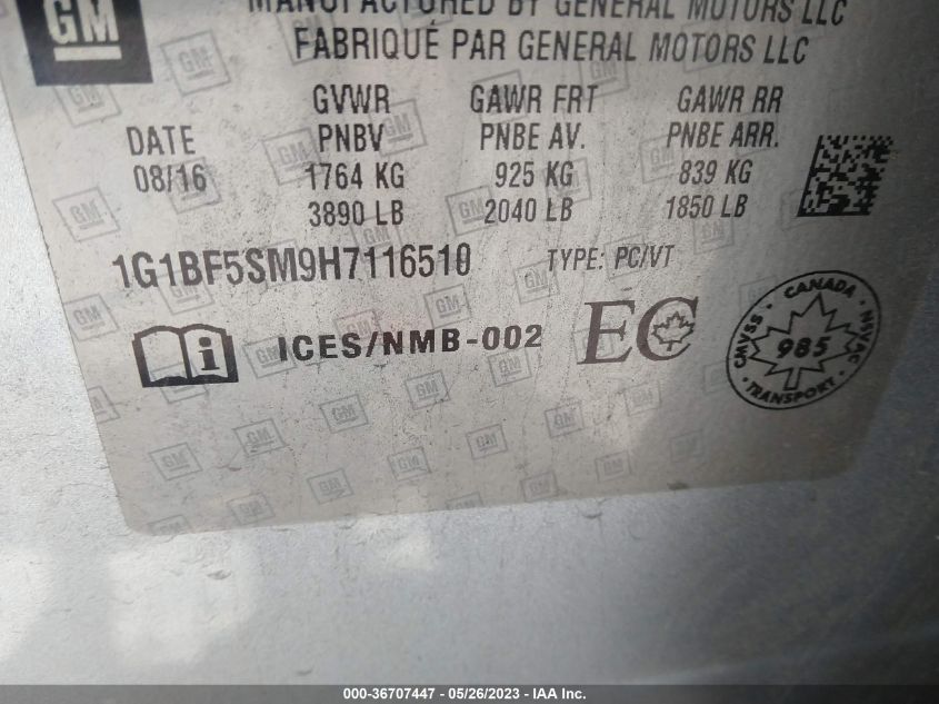 2017 CHEVROLET CRUZE PREMIER - 1G1BF5SM9H7116510