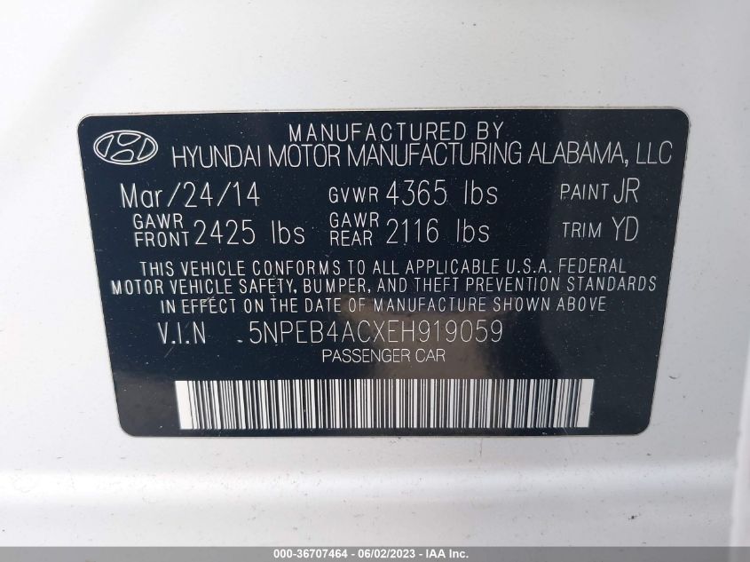 2014 HYUNDAI SONATA GLS - 5NPEB4ACXEH919059