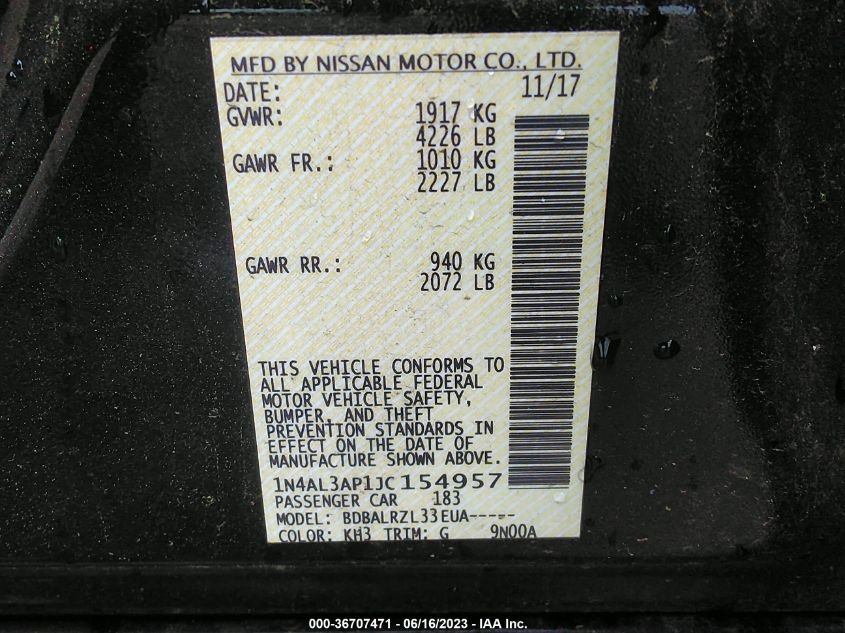 2018 NISSAN ALTIMA 2.5 SL - 1N4AL3AP1JC154957