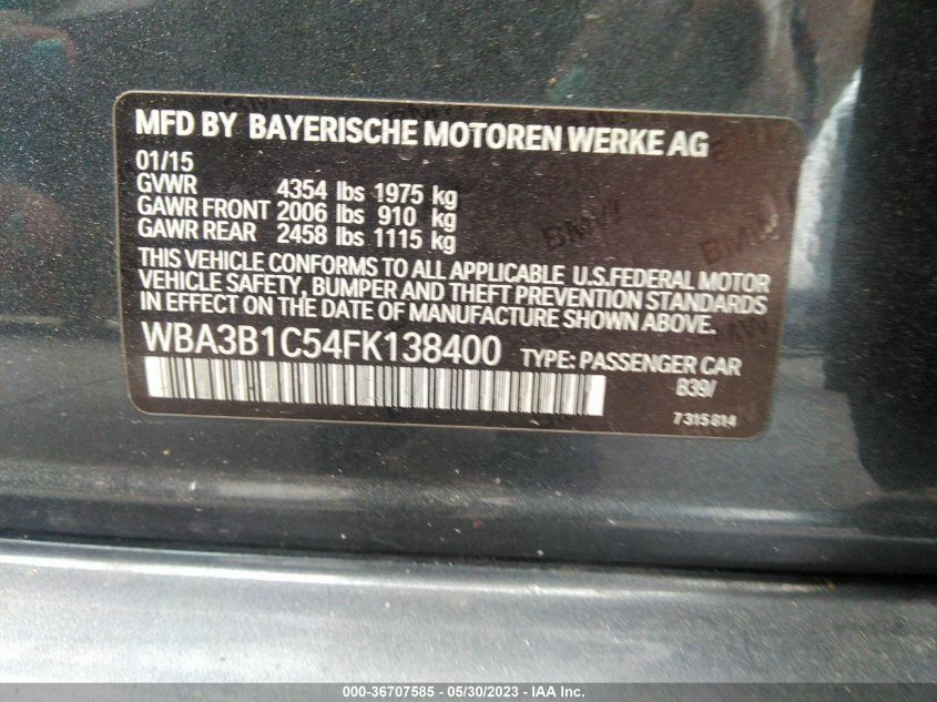 2015 BMW 3 SERIES 320I - WBA3B1C54FK138400