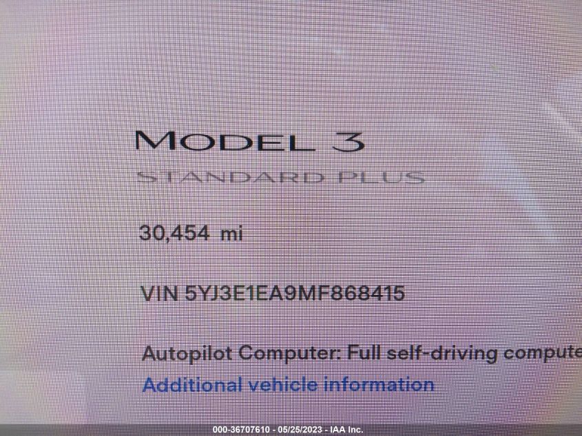 2021 TESLA MODEL 3 STANDARD RANGE PLUS - 5YJ3E1EA9MF868415