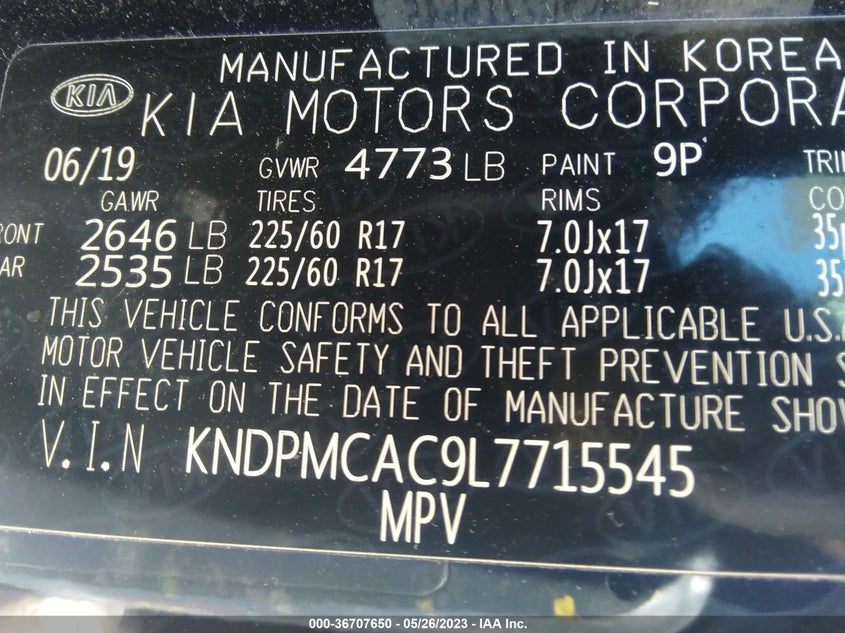 VIN KNDPMCAC9L7715545 2020 KIA SPORTAGE LX