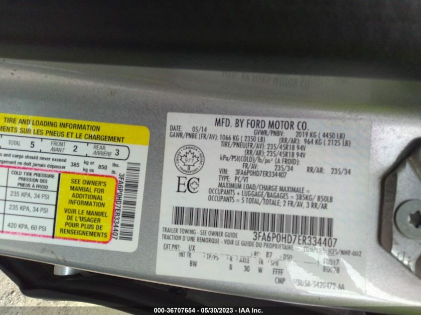 2014 FORD FUSION SE - 3FA6P0HD7ER334407