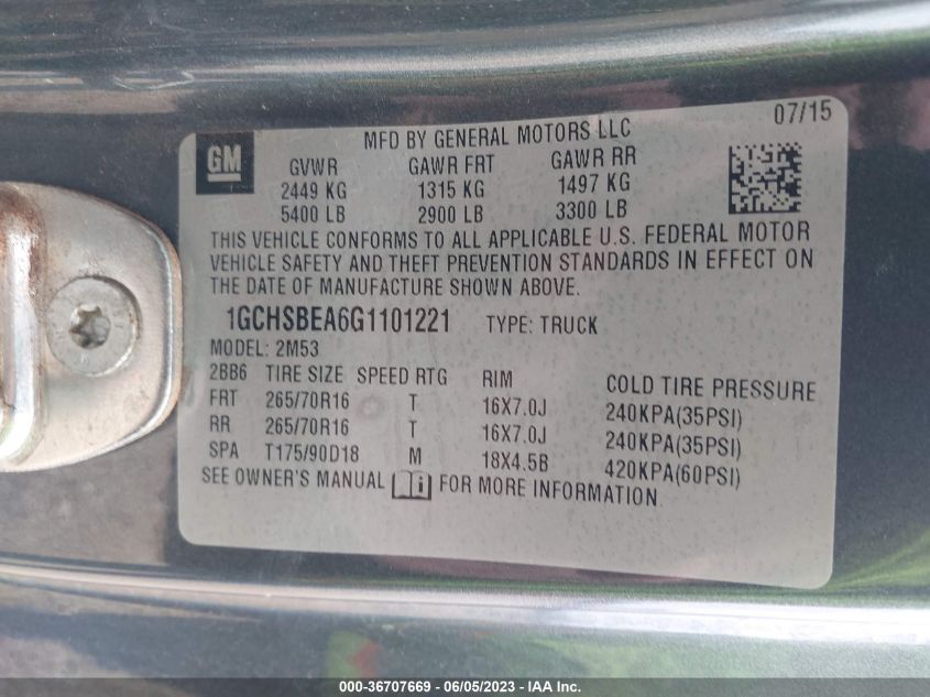 2016 CHEVROLET COLORADO 2WD WT - 1GCHSBEA6G1101221