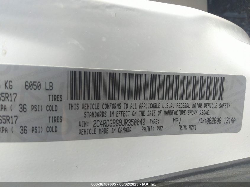2018 DODGE GRAND CARAVAN SE - 2C4RDGBG9JR350040