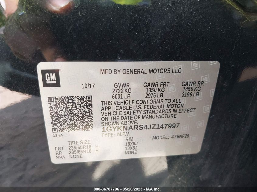 2018 CADILLAC XT5 FWD - 1GYKNARS4JZ147997